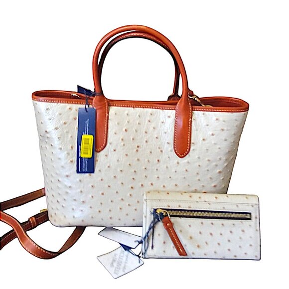 Dooney & Bourke🦆NEW Ostrich 3 Compartment Satchel Shoulder Bag & Wallet Set - Picture 2 of 10